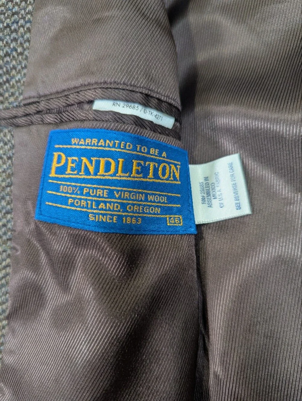 Pendleton Tweed Herringbone Blazer Brown Virgin Wool Sport Coat 3 Button SZ 46